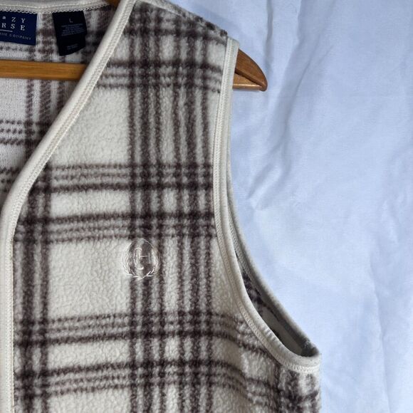 Crazy Horse Fleece Sleeveless Plaid Zip Up Vest Layering Fall Preppy Size Large - Picture 4 of 8